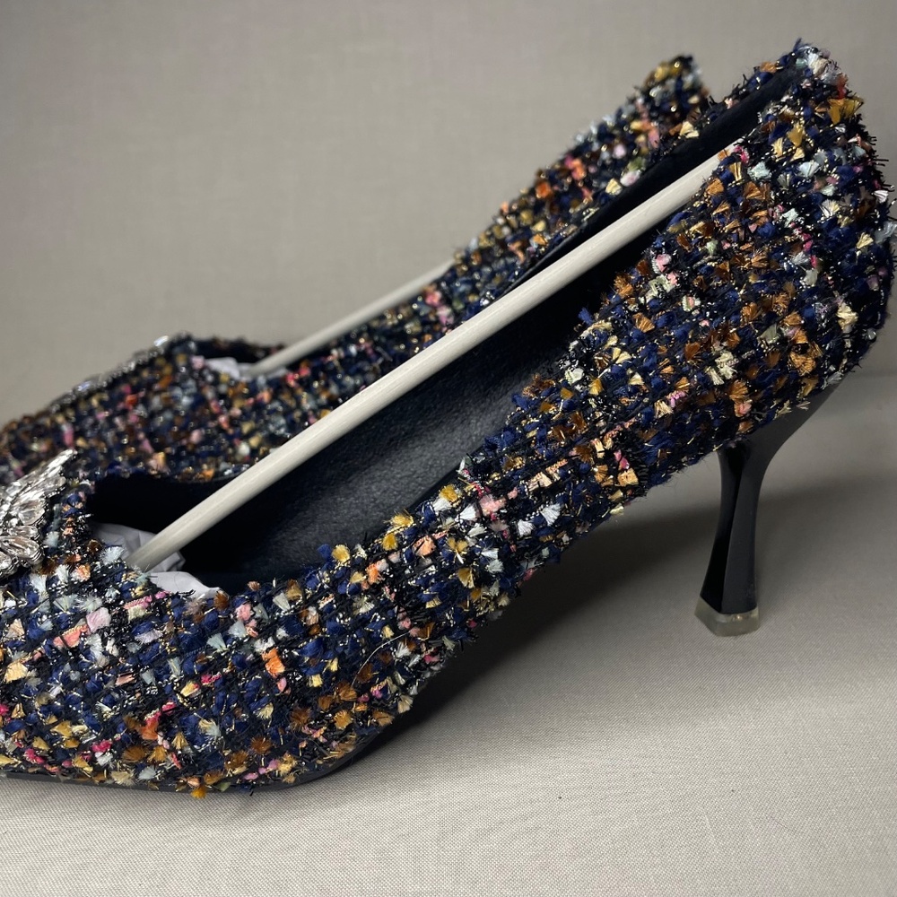 C. Paravano Multicolor Tweed Pointed Toe Heels w/ Crystal Buckle EU 41 (US 10) - Picture 7 of 16